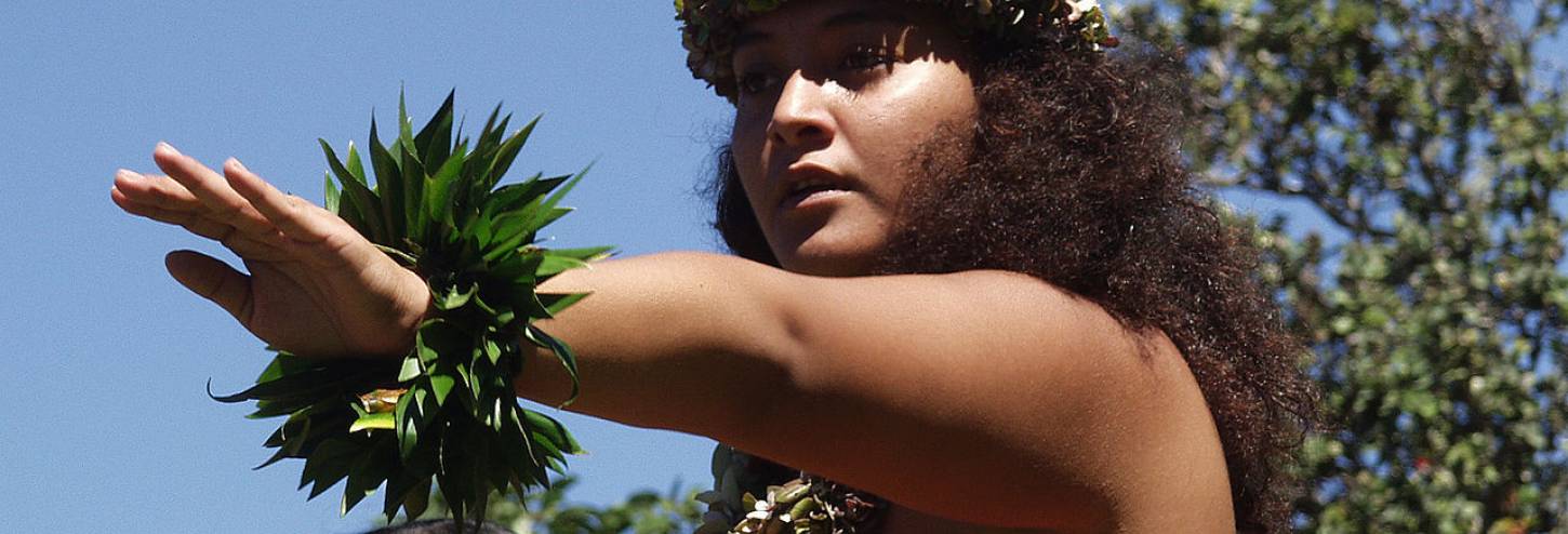 Hula kahiko performance at the pa hula in Hawaii Volcanoes National Park photo by Ron Ardis